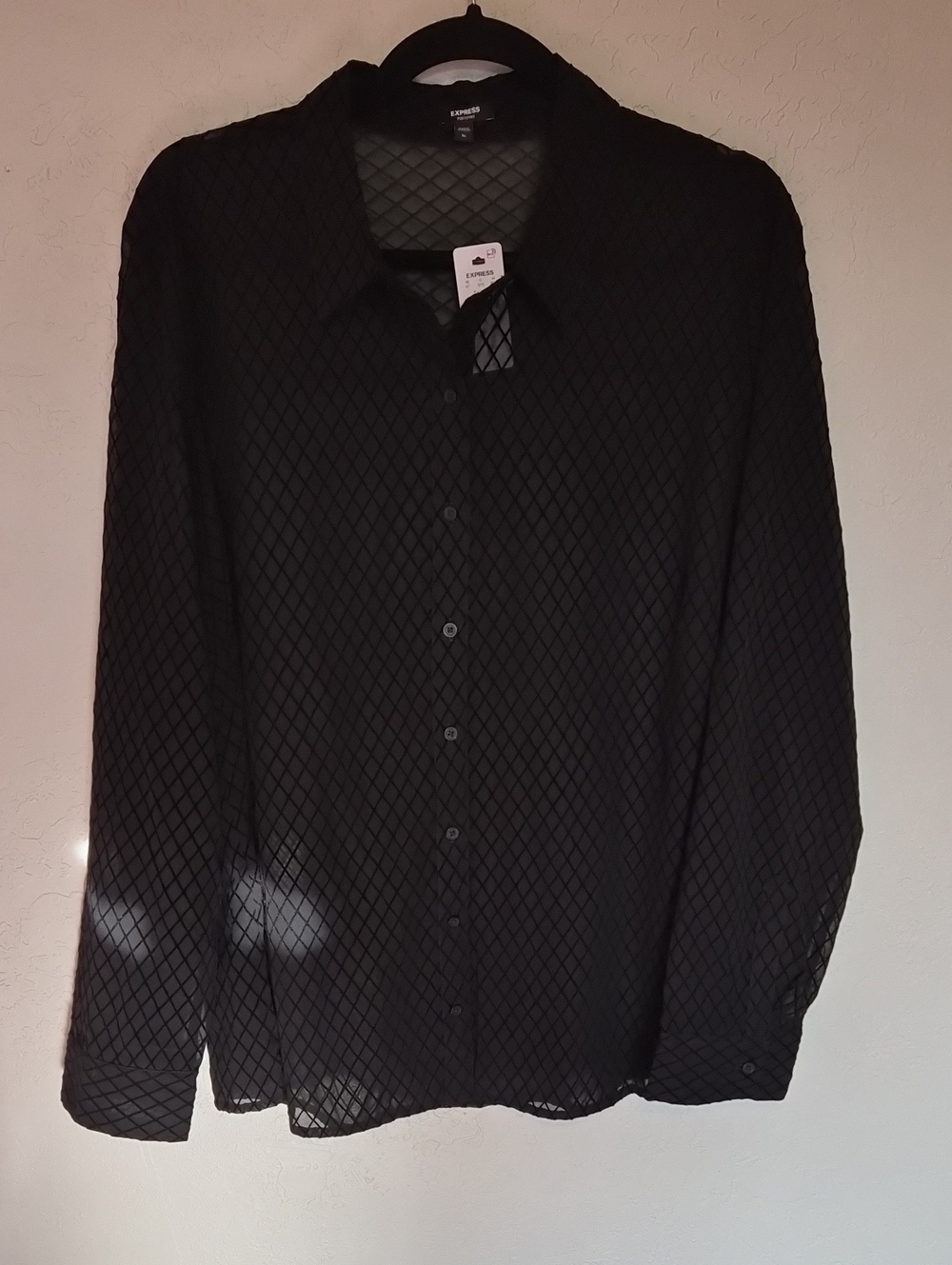 Express Sheer Black Portfolio Shirt With Diamond Pattern